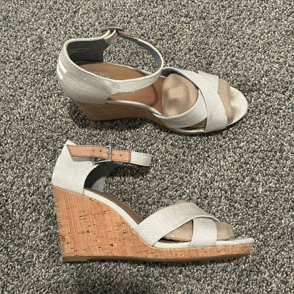 Toms Sienna Wedge Cork Sandal White 7